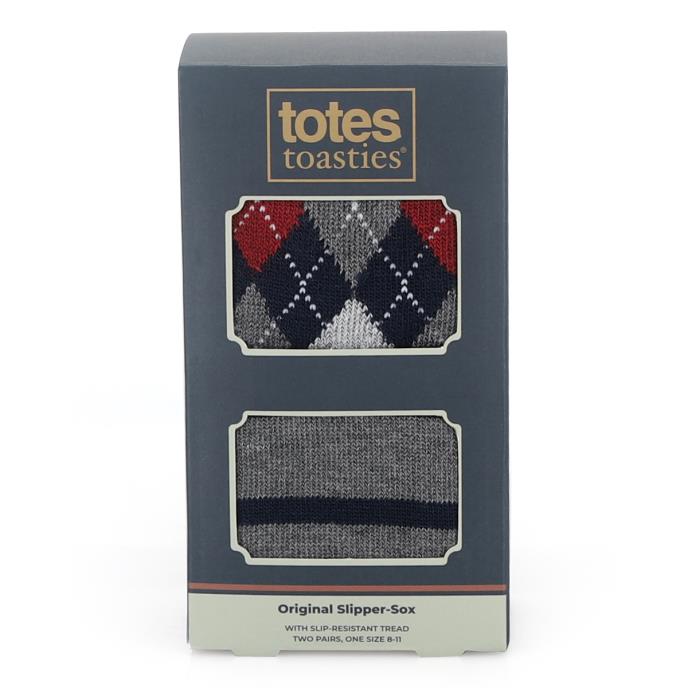 totes toasties® Mens Original Slipper Sock (Twin Pack) Argyle / Stripe Extra Image 6